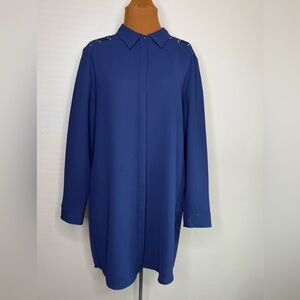 Chico’s Black Label Navy Split Back Long Sleeve Tunic Gold Detail Size Large